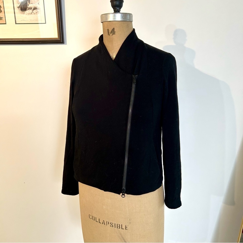 Eileen Fisher Women’s Black Tencel Fleece Moto Asymmetrical Zip Jacket Sz Xs - Picture 9 of 14